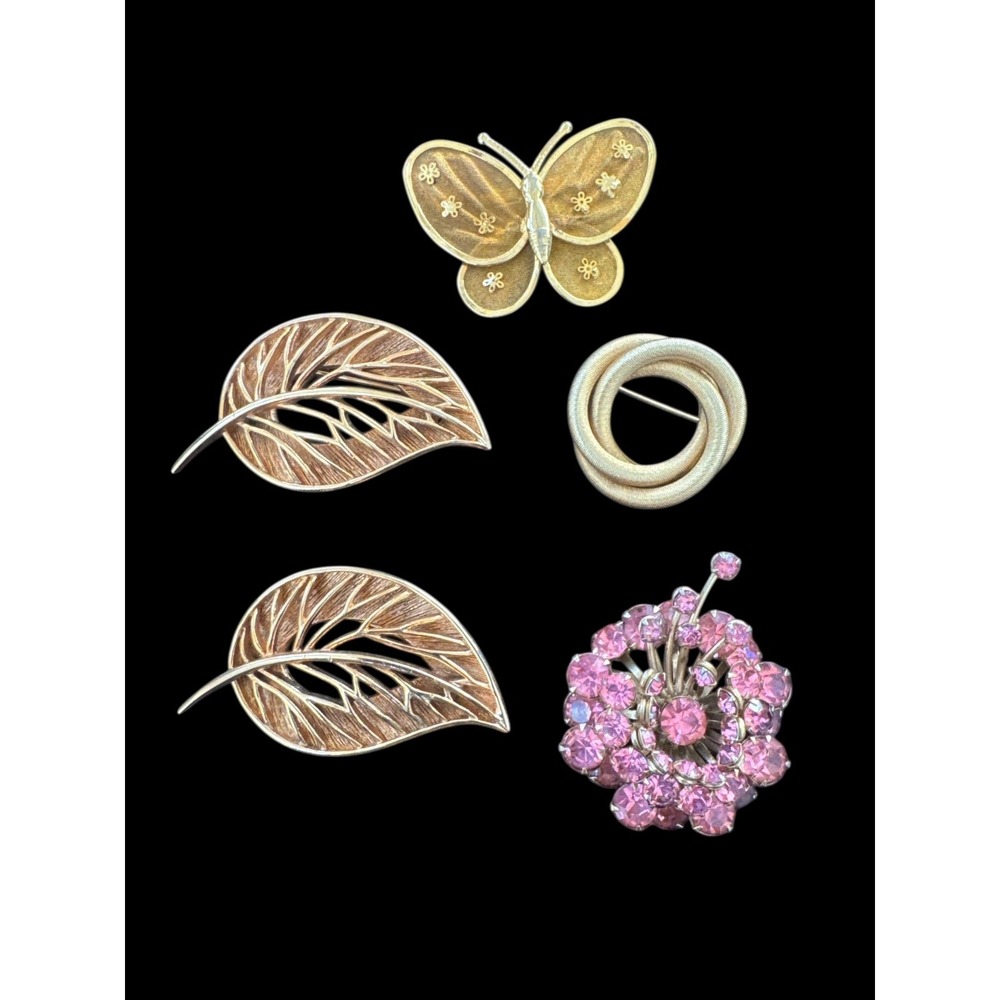 Vintage Brooches Collection‎ Leaf Butterfly Abstract Pink Rhinestone Jewelry